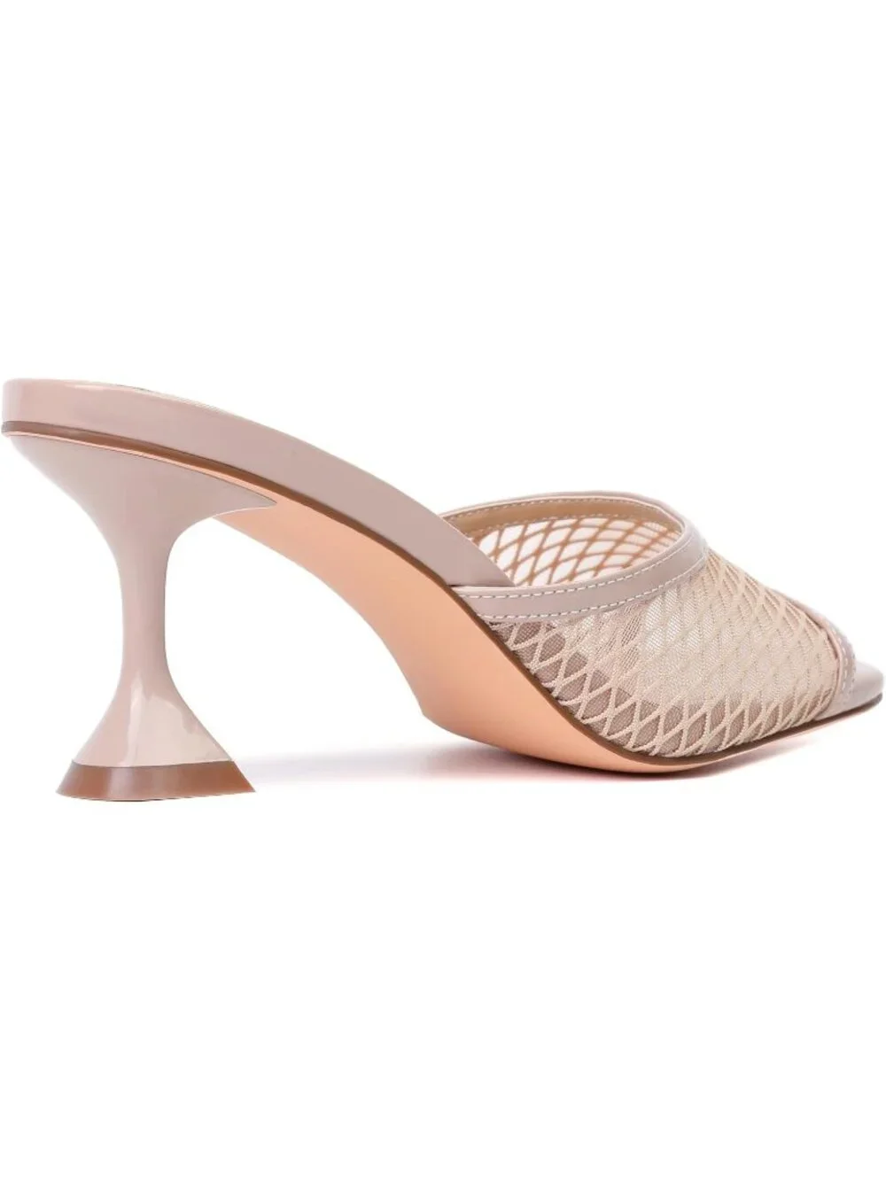 Women's Nude Mesh Stylish Square Open Toe Slip on Heeled Slides Mules Sandals